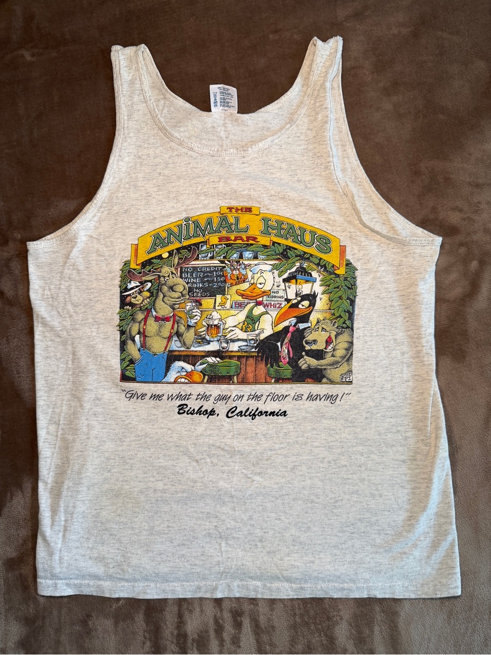Vintage 80s Animal Haus Bar Bishop California Graphic Tank Single Stitch L Grey